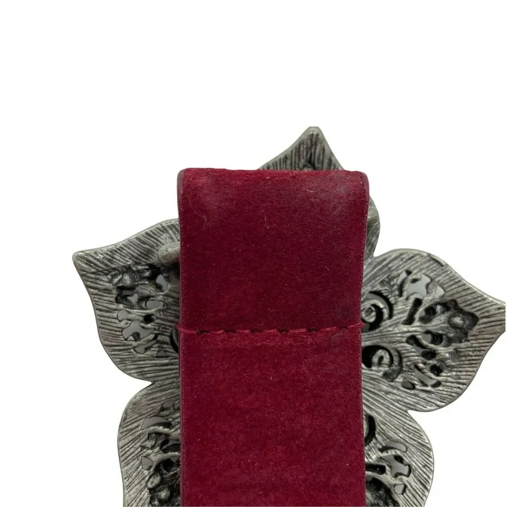 Express Women's Maroon Adjustable Chunky Floral Buckle Waist Belt size Small